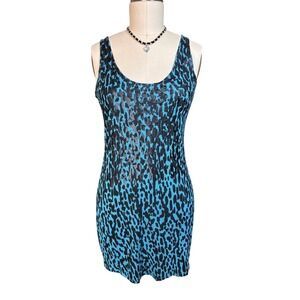 Animal Print Bisou Bisou Bodycon Dress Sleeveless Mini Medium Blue Black